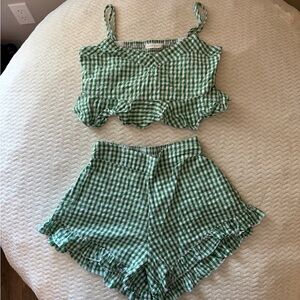 Altar’s state Green Gingham Crop Top and Shorts pajama Set. Women’s size S